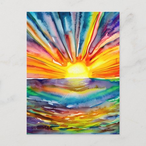 Colorful Sun Rays over the Water Reflection AI Art Postcard