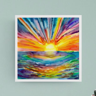 Colorful Sun Rays over the Water Reflection AI Art Poster