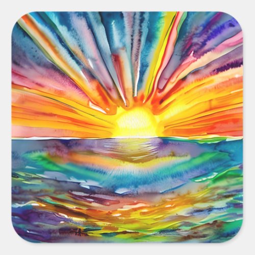 Colorful Sun Rays over the Water Reflection AI Art Square Sticker