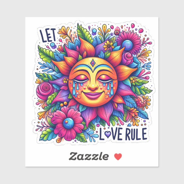 Colorful Sun With Floral Motifs Sticker (Sheet)