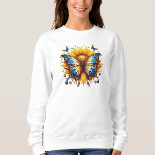 Colorful Sunflower And Butterfly Flying Art Print Sweatshirt