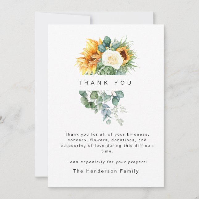 Colorful Sunflower Bereavement Funeral Thank You Card (Front)