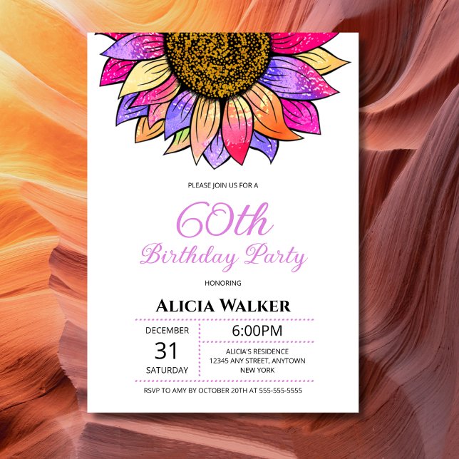 Colorful Sunflower Blossom Floral Birthday  Invitation (Creator Uploaded)