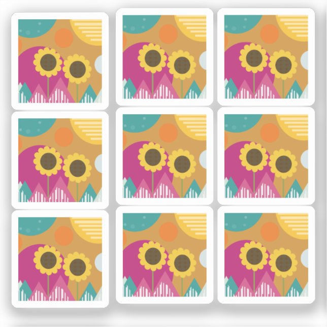 Colorful Sunflower Botanical Floral Pattern Sticker (Front)