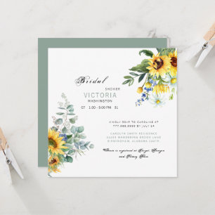 Colorful Sunflower Bridal Shower Sage  Invitation