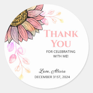 Colorful Sunflower Floral Peach Leaf Birthday Classic Round Sticker