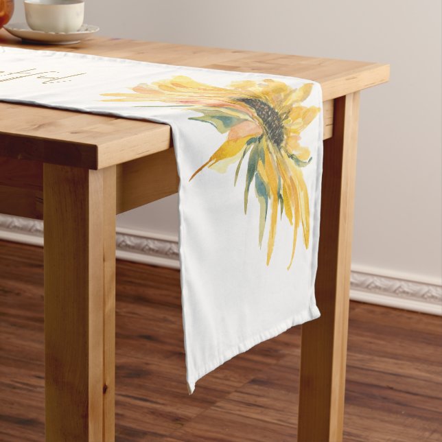 Colorful Sunflower Grateful Thankful White Medium Table Runner (In Situ)