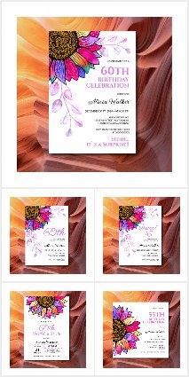 Colorful Sunflower Leaf Greenery Birthday