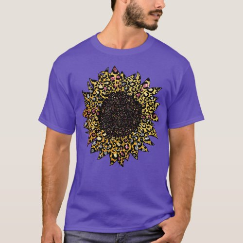 Colorful Sunflower Leopard Gold Pink Silver Glilte T_Shirt