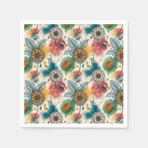 Colorful Sunflower Paint Splatter Artwork Pattern Napkins