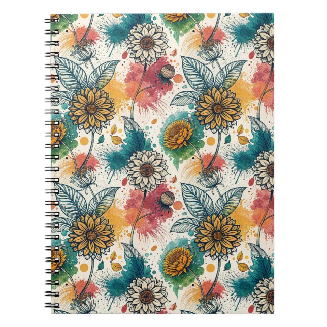 Colorful Sunflower Paint Splatter Artwork Pattern Notebook (Front)