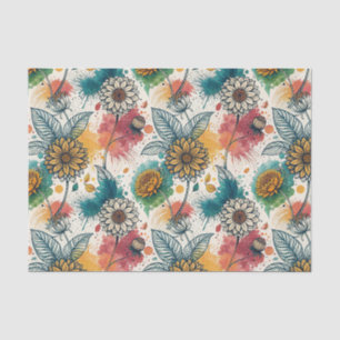 Colorful Sunflower Paint Splatter Artwork Pattern Tissue Paper