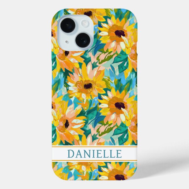 Colorful Sunflower Painting Monogrammed Case-Mate iPhone Case (Back)