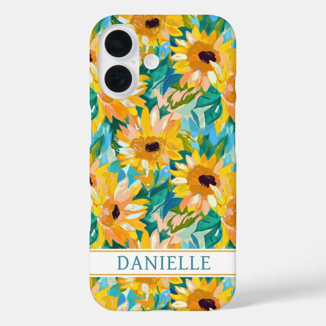 Colorful Sunflower Painting Monogrammed Case-Mate iPhone Case (Back)