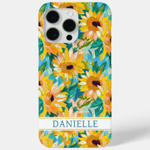 Colorful Sunflower Painting Monogrammed iPhone 15 Pro Max Case