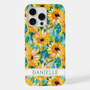 Colorful Sunflower Painting Monogrammed iPhone 15 Pro Max Case