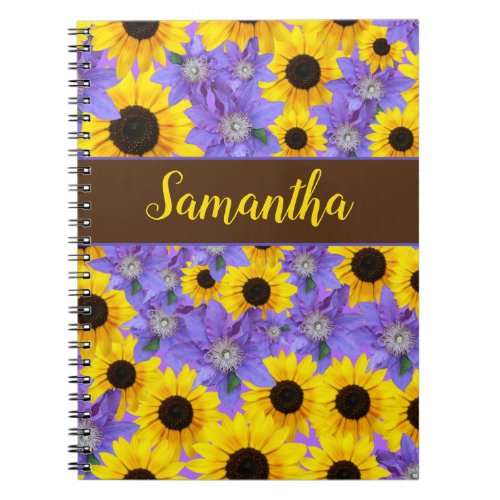 Colorful Sunflower  Purple Floral Personalized  Notebook