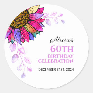 Colorful Sunflower Purple Leaf Birthday  Classic Round Sticker