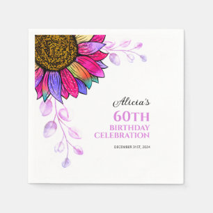 Colorful Sunflower Purple Leaf Birthday Napkins