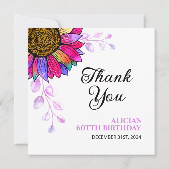 Colorful Sunflower Purple Leaf Birthday Thank You (Front)