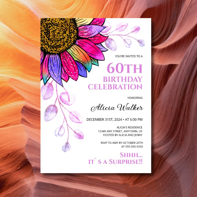 Colorful Sunflower Purple Leaf Surprise Birthday  Invitation (Creator Uploaded)