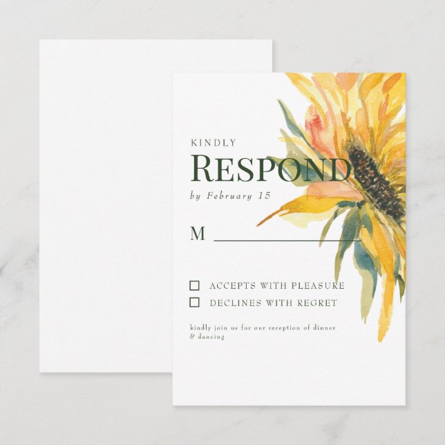 Colorful Sunflower Stem Wedding RSVP Card (Front/Back)