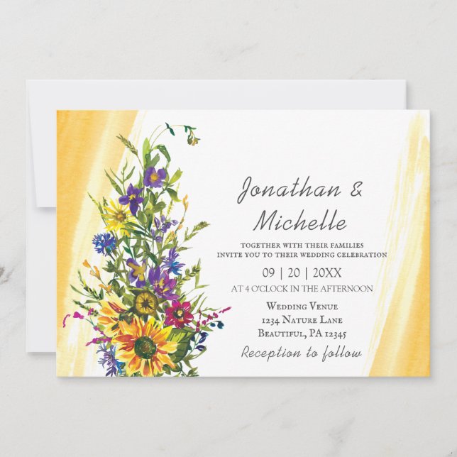 Colorful Sunflower Wildflowers Christian Wedding Invitation (Front)