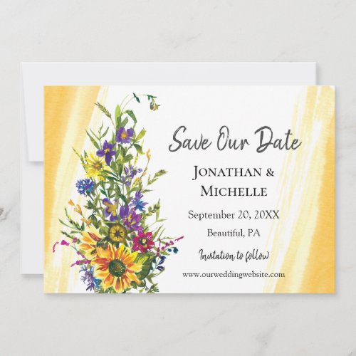 Colorful Sunflower Wildflowers Greenery Wedding Save The Date
