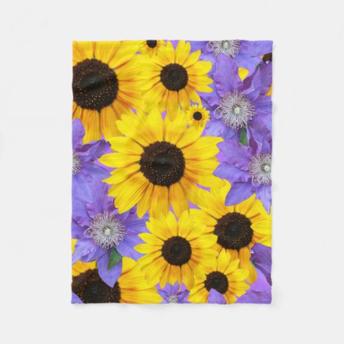 Colorful Sunflower Yellow  Purple Floral Pattern Fleece Blanket