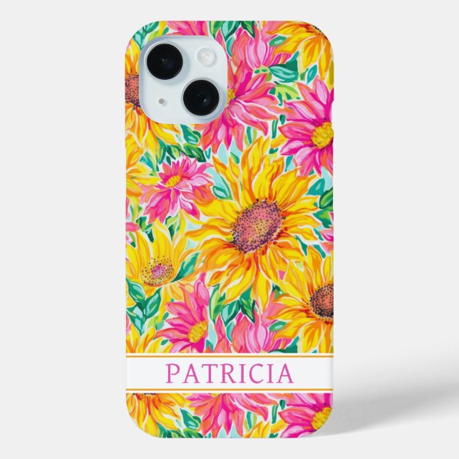 Colorful Sunflowers Painting Monogrammed Case-Mate iPhone Case (Back)