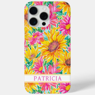 Colorful Sunflowers Painting Monogrammed iPhone 15 Pro Max Case