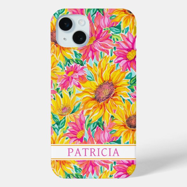 Colorful Sunflowers Painting Monogrammed Case-Mate iPhone Case (Back)