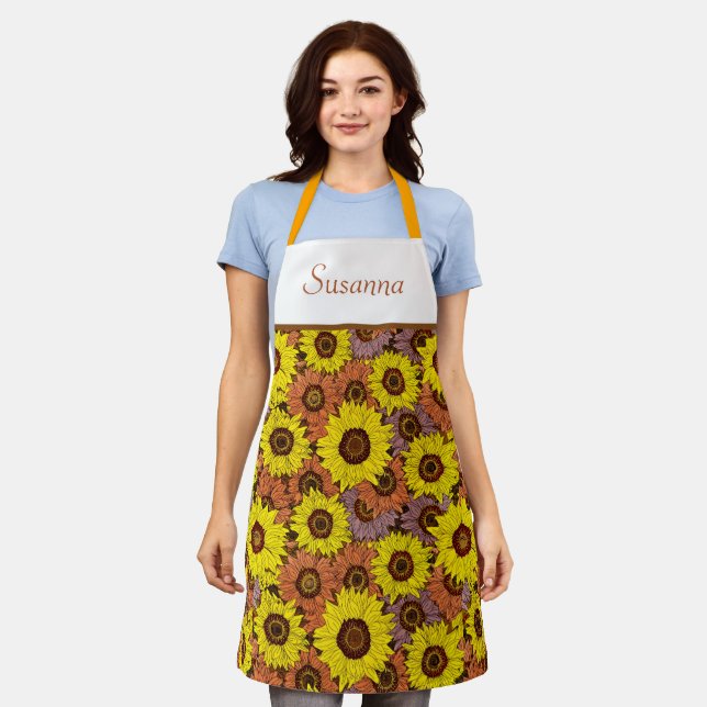 Colorful Sunflowers Pattern Apron (Worn)