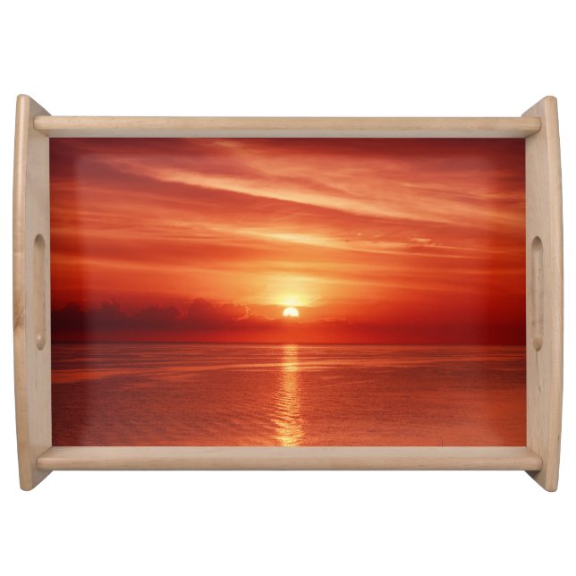 Colorful sunrise at sea, dramatic clouds. serving tray (Front)