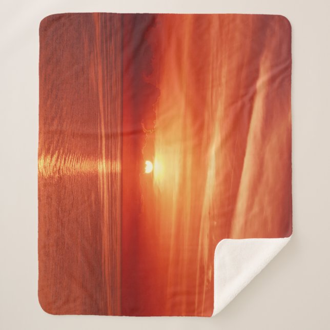 Colorful sunrise at sea, dramatic clouds. sherpa blanket (Front)