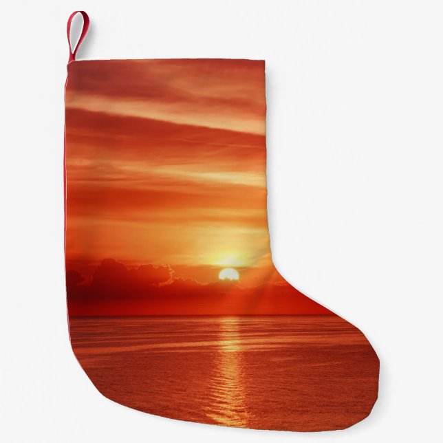 Colorful sunrise at sea, dramatic clouds. small christmas stocking (Front)