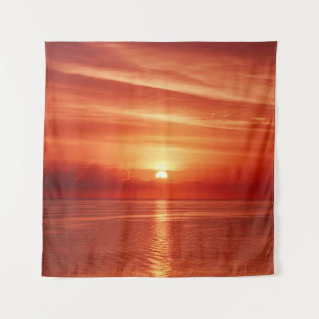 Colorful sunrise at sea, dramatic clouds. tapestry (Front)