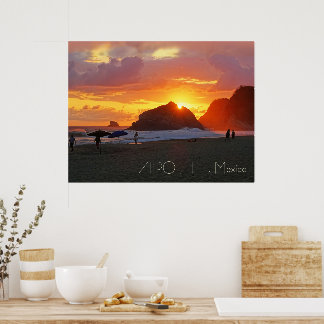 Colorful Sunset at Zipolite, Mexico (customizable) Poster