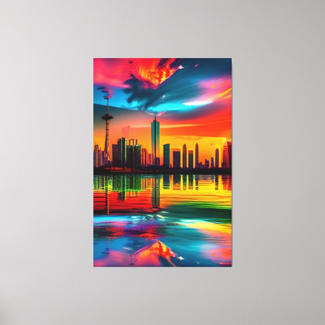 Colorful Sunset Cityscape Art            Canvas Print (Front)