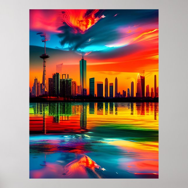 Colorful Sunset Cityscape Art            Poster (Front)