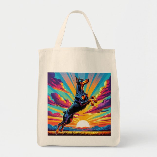 Colorful Sunset Doberman Tote Bag (Front)