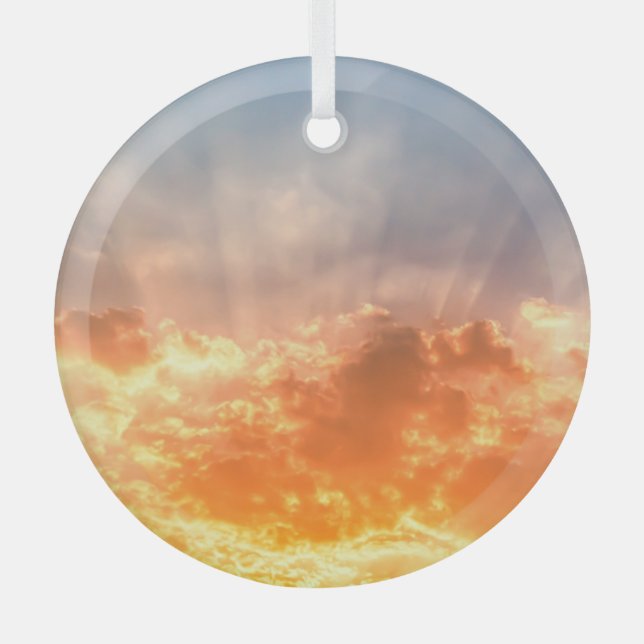 Colorful sunset: fiery sky twilight. glass ornament (Front)