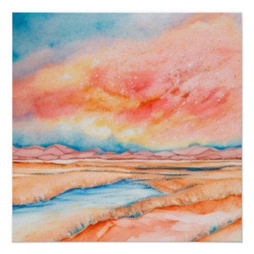 Colorful sunset in the desert  poster