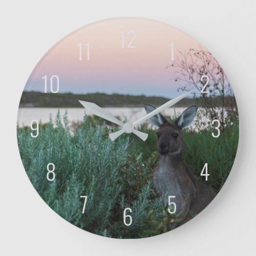 Colorful Sunset Kangaroo Wildlife Australia Large Clock