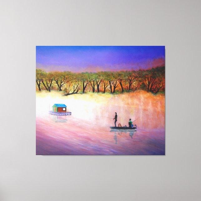 Colorful Sunset Korean Fishing River Canvas Print (Front)