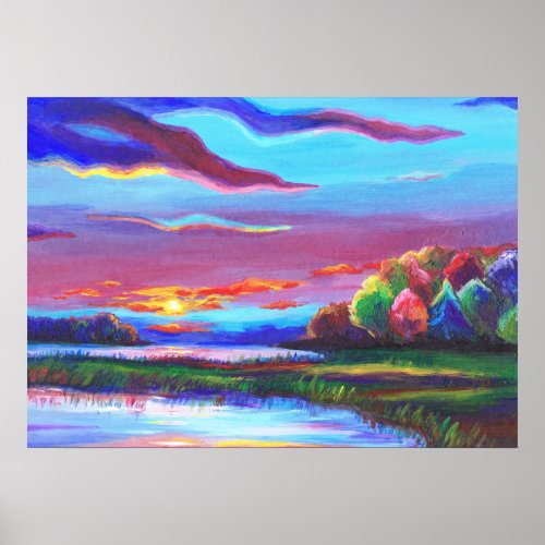 Colorful Sunset Landscape Painting Poster
