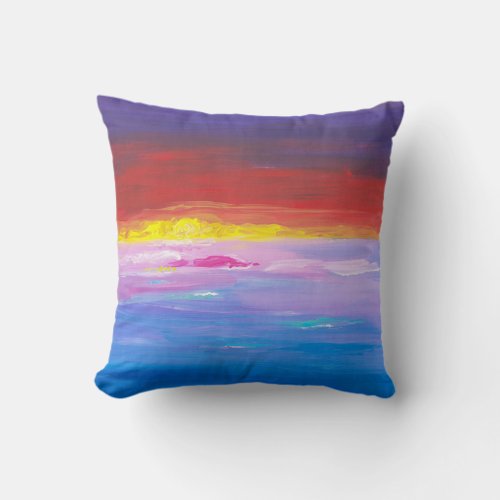 Colorful Sunset Landscape Painting Throw Pillow