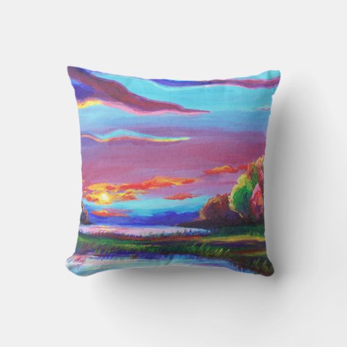 Colorful Sunset Landscape Painting Throw Pillow