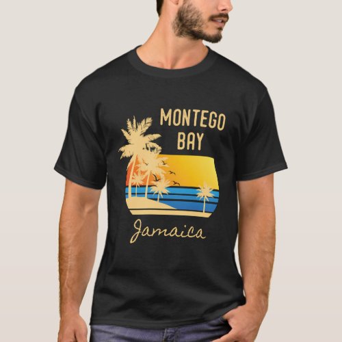 Colorful Sunset Montego Bay Jamaica Palm Tree T_Shirt