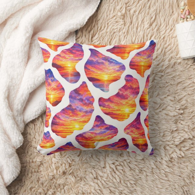 Colorful Sunset Ocean Pattern Throw Pillow (Blanket)